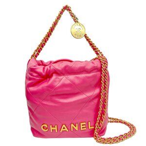 Chanel  22 Mini Hobo Quilted Leather Crossbody Bag Pink